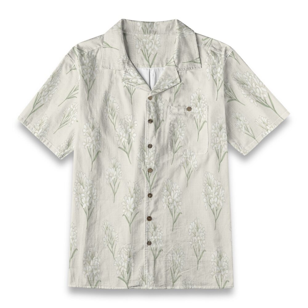 Tuberose Soft White Floral Beach Shirt
